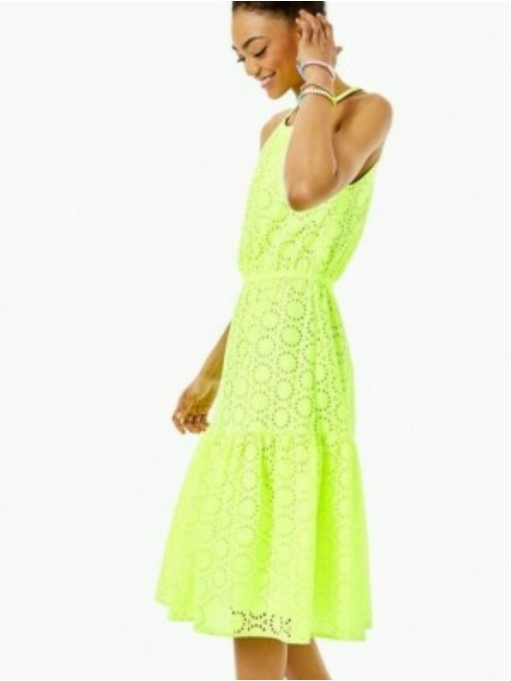 Lilly Pulitzer Neon Lime Eyelet Tiered Midi Dress